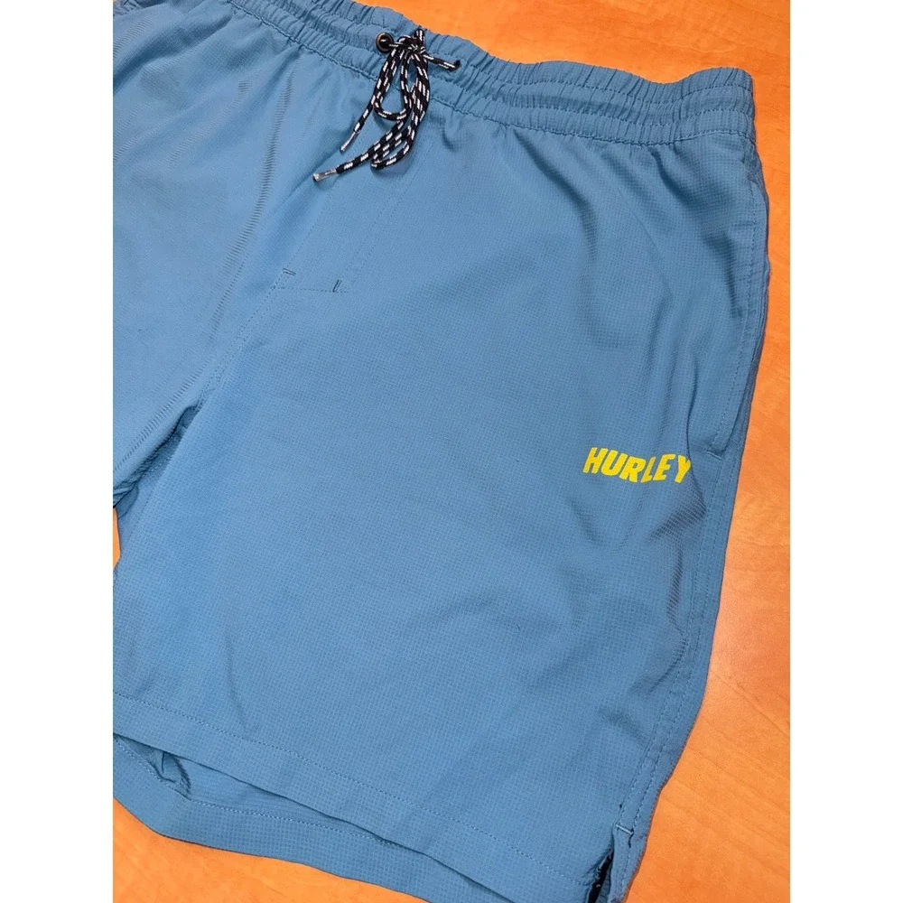 Hurley Mens‎ Blue Grid Textured Board Shorts Size Large Athletic Swim Trunks